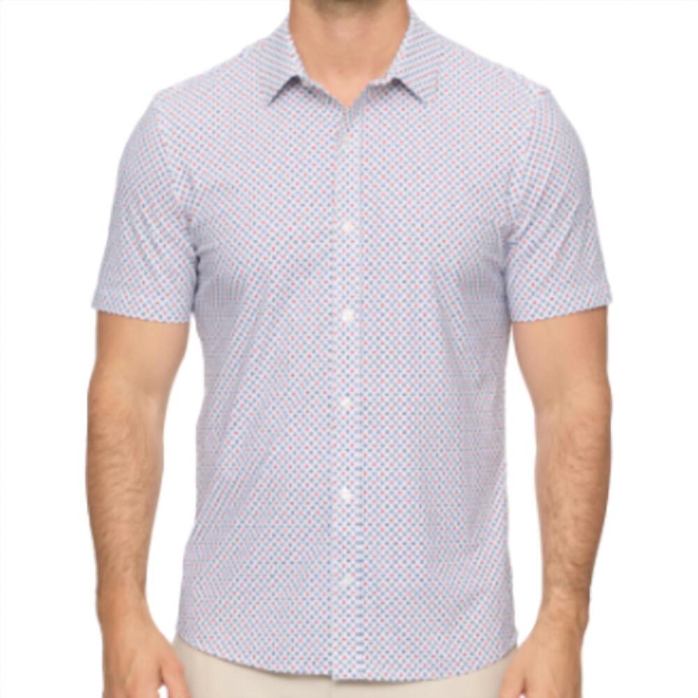 NEW FLAGS & ANTHEM men's hopkins short sleeve journey shirt in white / navy / re